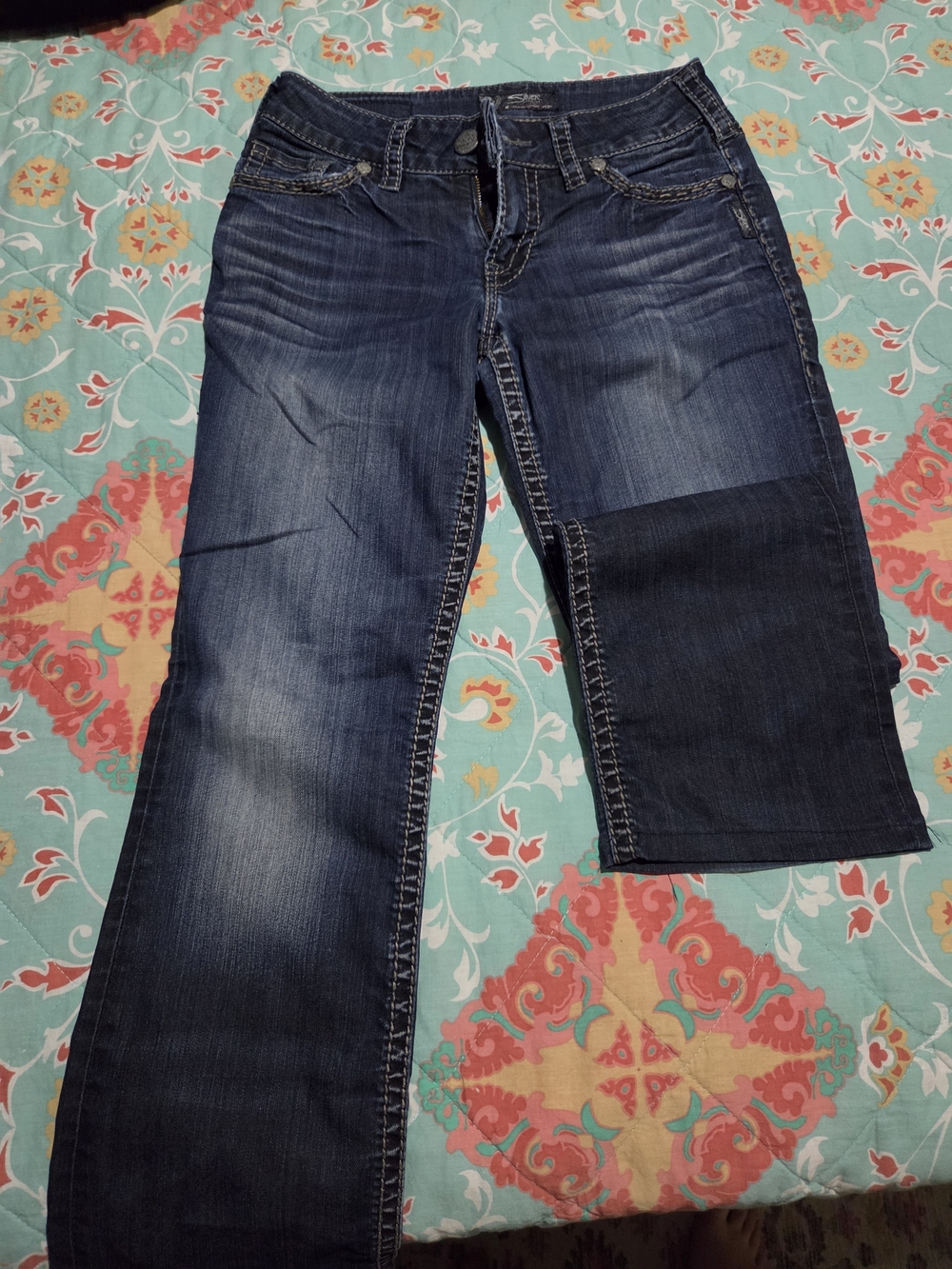 Women’s Silver Boot Cut Jeans in Dark Blue